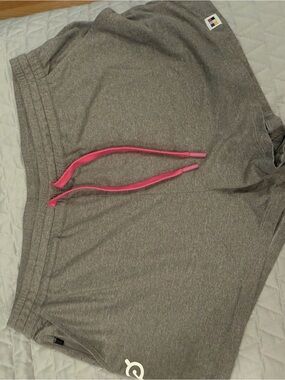Peloton Gray Athletic Shorts with Pink Drawstring